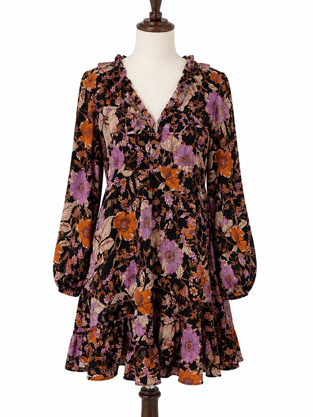 Anthropologie Pilcro Floral Ruffle Tiered Mini Dress Boho Fall Sz M - Picture 3 of 9